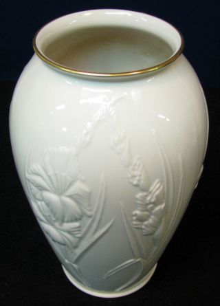 9 In.  Lenox Vase Decorated With Embossed Flowers And Leaves With Gold Trim