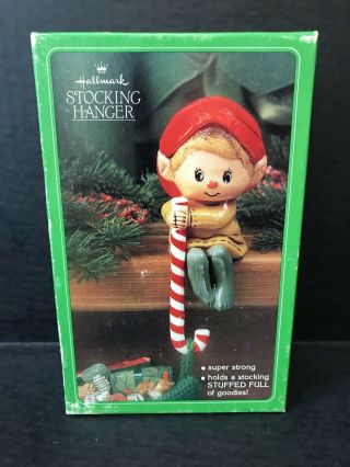 Vintage Hallmark Christmas Stocking Hangers Mantle Shelf Elf Box