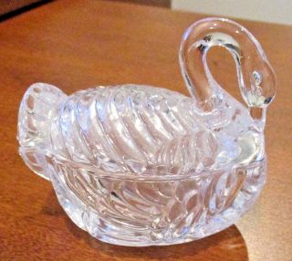 Clear Glass Swan On Nest Trinket Dish