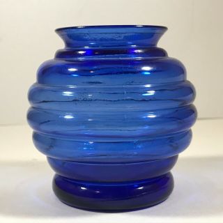Vintage Cobalt Blue Beehive Ribbed 3” Vase