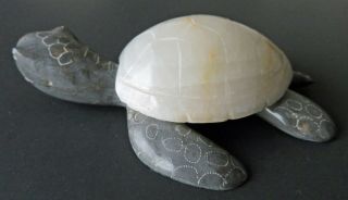 Hand - Carved Onyx Marble Sea Turtle Figurine Paper Weight