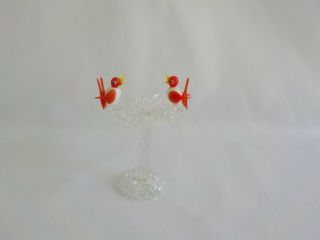 Deakin Spun Glass Orange White Bird On A Clear Birdbath Figurine Miniature
