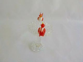 Deakin Spun Glass Orange White Bird on a Clear Birdbath Figurine Miniature 3