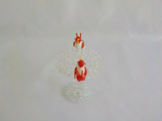 Deakin Spun Glass Orange White Bird on a Clear Birdbath Figurine Miniature 5