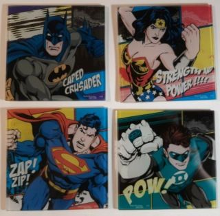 Dc Comics Justice League Batman Superman Wonder Woman Set Of 4 Glass Coasters