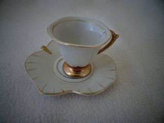 Vintage Porcelain Demitasse Cup/saucer Set - White/gold Trim - Leaf Pattern Saucer