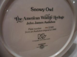 John James Audubon Plate Snowy Owl Limited Edition Gorham Fine China GOLD TRIM 3