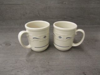 Set Of 2 Longaberger Pottery Heritage Blue Wove Traditions Coffee Mugs