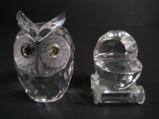 Swarovski Crystal Owl And Unsigned Crystal Baby Carriage Pram (2)