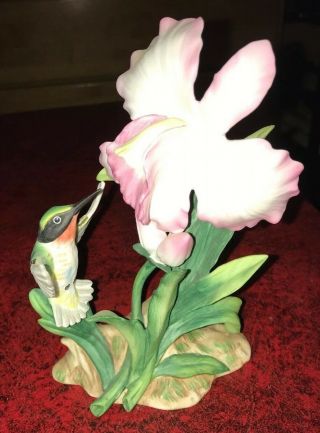 1985 Homco Masterpiece Bone China Hummingbird Orchid Porcelain Figurine