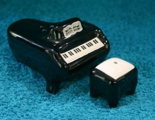 Vintage Salt And Pepper Shakers Grande Piano And Stool 1986 Black And White Keys
