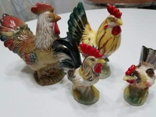 Vintage Ceramic Chickens Salt And Pepper Shakers Plus 2 Decorative Chickens Set