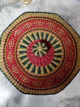 Set Of 2 Vintage Woven Nesting Baskets With Lids Colorful