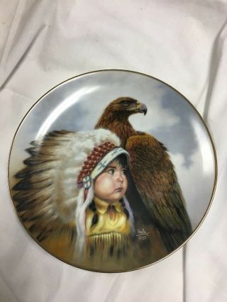 Vtg Collector Plate By Perillo " Protector Of The Plains ",  Child W/ Headdress