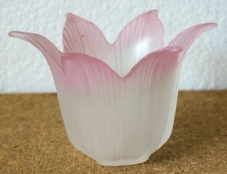Votive Candle Holder Pink Frosted Glass Tulip 3.  25 " Tall Pre Owned