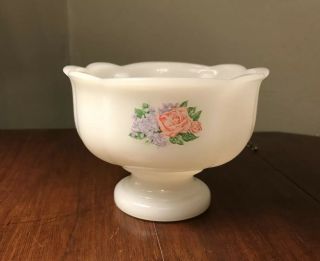 Avon Vtg Milk Glass Rose Flower Soap Dish Potpourri Footed Bowl 3.  5”