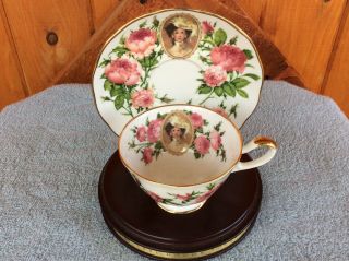 1991 Avon Honor Society Tea Cup,  Saucer,  And Stand Pink Roses