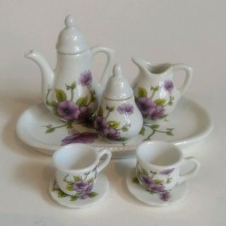 Royal Norfolk Vintage 10 Piece Miniature Porcelain Tea Set Purple Flowers