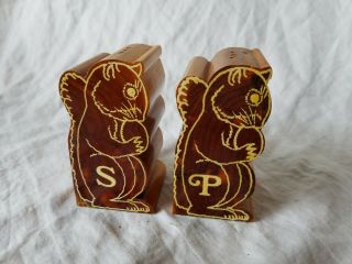Vintage Wooden Squirrel Shaped And Stamped Gordon,  Wisc.  Salt And Pepper Shakers