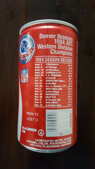 Denver Broncos 1984 Afc Western Division Champions Coca Cola Can