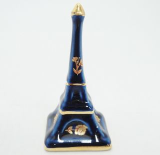 Limoges Miniature Eiffel Tower Figurine Cobalt Blue Gilded Trim And Roses