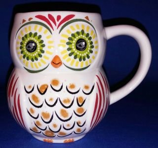 Natural Life Cup Of Happy Owl Ceramic Porcelain Folk Art Mug 4 1/2 " High