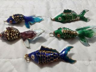 5 Vintage Enamel On Metal Articulated Fish Pendant