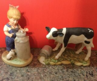Vintage 1985 Homco Denim Days Morning Chores Figurines Item 1501 With Calf