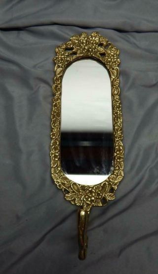 Vintage Brass Oval Framed Mirror With Hook Made In India