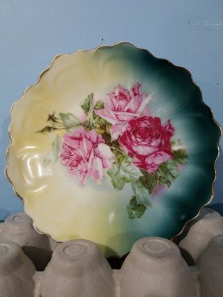 Plate: Z S & Co Bavaria,  6 " Plate,  Green/yellow W/pink Roses Gold Border Germany