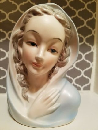Vintage Madonna Religous Virgin Mary Catholic Head Vase Ceramic Enesco Planter