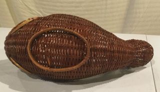 Vintage Two - toned Nautical Fish Shaped Wicker Rattan woven Basket w Handle 13x9 5