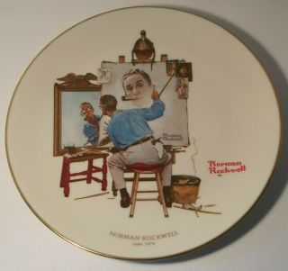Gorham Norman Rockwell Fine China Collectible Plate Triple Self Portrait