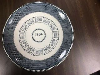 Vintage 1984 Calendar Plate Porcelain Blue And White 10 Inch Round