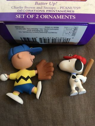 Hallmark Keepsake Peanuts Batter Up Set Of 2 Snoopy & Charlie Brown Iob