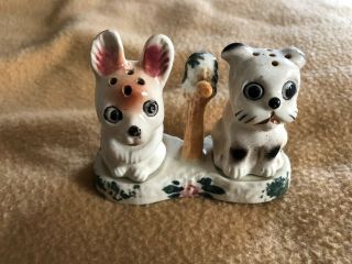 Vintage Interesting Dogs On Stand Salt And Pepper Shakers From Japan
