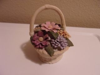 Vintage 1980 Avon Small Hand Painted Porcelain Bisque Flower Basket Very Pretty