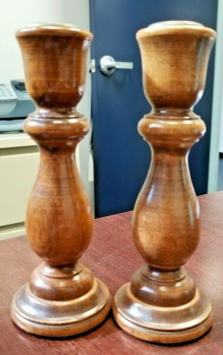 2 Vintage Wood Candle Stick Holders 6 1/2 " Tall