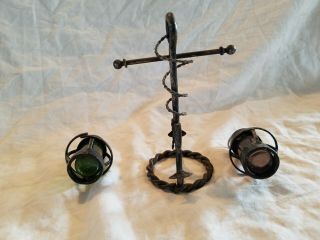 Vintage Metal Anchor stand with Green & Red Glass Salt and Pepper Shakers 5
