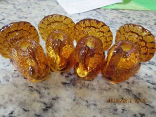 Set Of 4 Vintage Amber Glass Turkey Candle Holders - - R5a