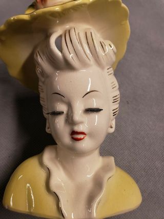 Vintage Lefton Glamour Girl Porcelain Lady Head Vase (yellow) 1950s Yellow