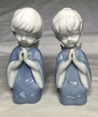 Vintage Lefton Boy & Girl Blue & White Praying Angel Figurines Porcelain Japan