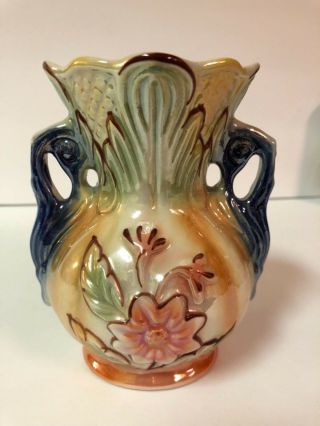 Lusterware Lustreware Iridescent Ceramic Vase With Handles - Made In Brazil