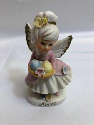 Vintage April Angel Figurine With Eggs,  Pink Dress,  4.  0 " (please Read)