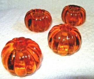 Williams - Sonoma Amber Glass Set Of 4 Pumpkin Taper Candle Holders Box