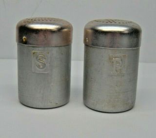 Vintage Round Aluminum 2.  75 " Salt And Pepper Shakers