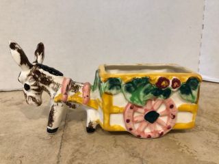Vintage Hand Painted Ceramic Donkey & Cart Planter/soap Dish Japan Euc