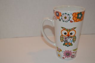 Owl Quilt Pattern - Floral White Colorful Ceramic Tall Coffee/tea Cup - Mug By Trisa