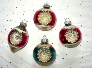 4 Vtg Shiny Brite Small Double Indent Glass Tree Ornaments