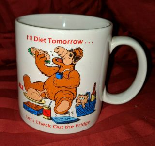 ALF 1987 I ' ll Diet Tomorrow Check Out the Fridge Coffee Mug Tea Cup Rare HTF EUC 3